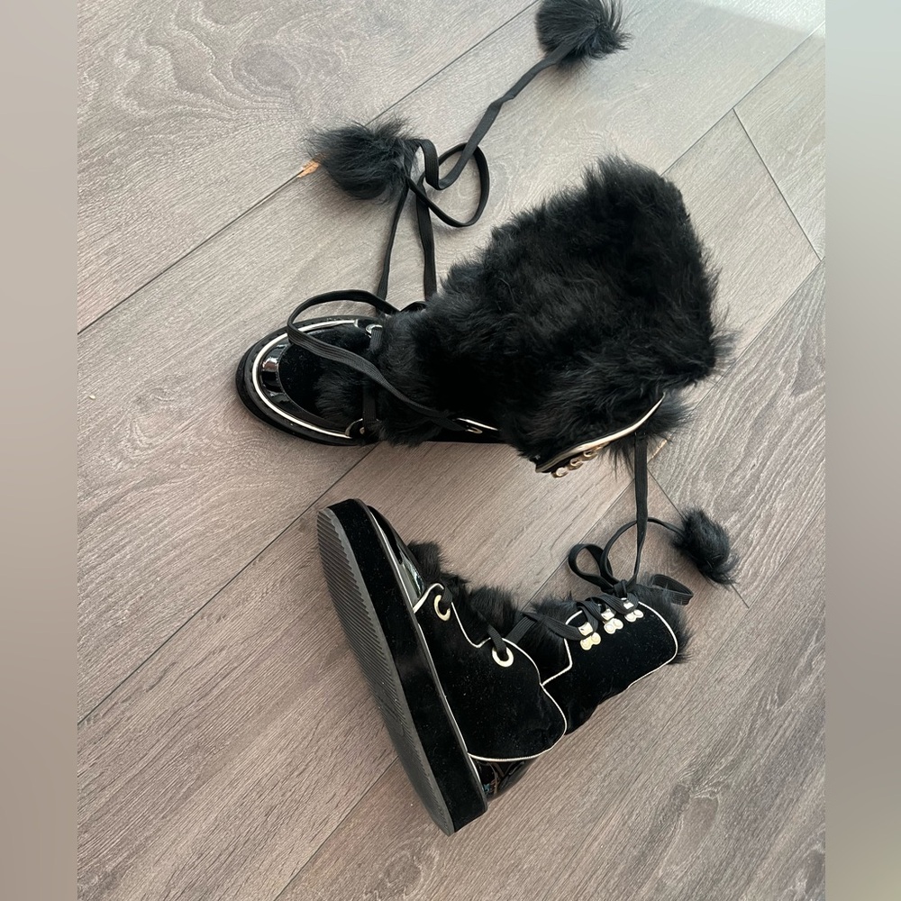 Nicholas Kirkwood Real Black Fur Lace-Up Boots